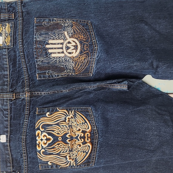 Miskeen Vintage Y2k Baggy Jeans with Embroidered Pockets - Picture 1 of 8